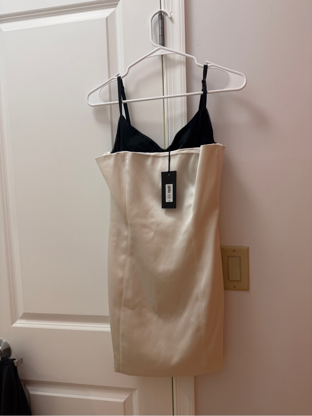 Aritzia Hypnotize Ivory Satin Mini Dress with Black Bodice
